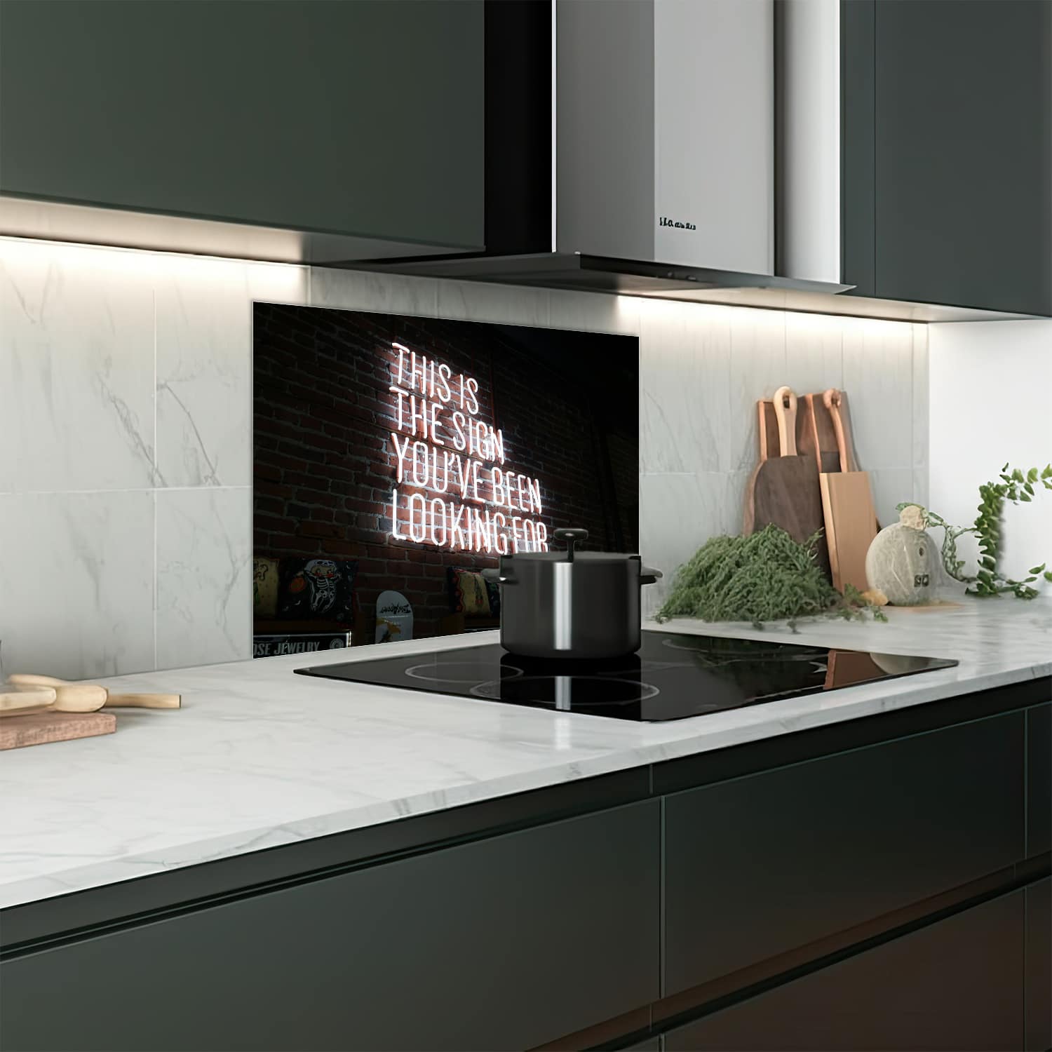 Eigen afmeting spatscherm-op-maat Keuken - Hittebestendig gehard glas - This is the Sign
