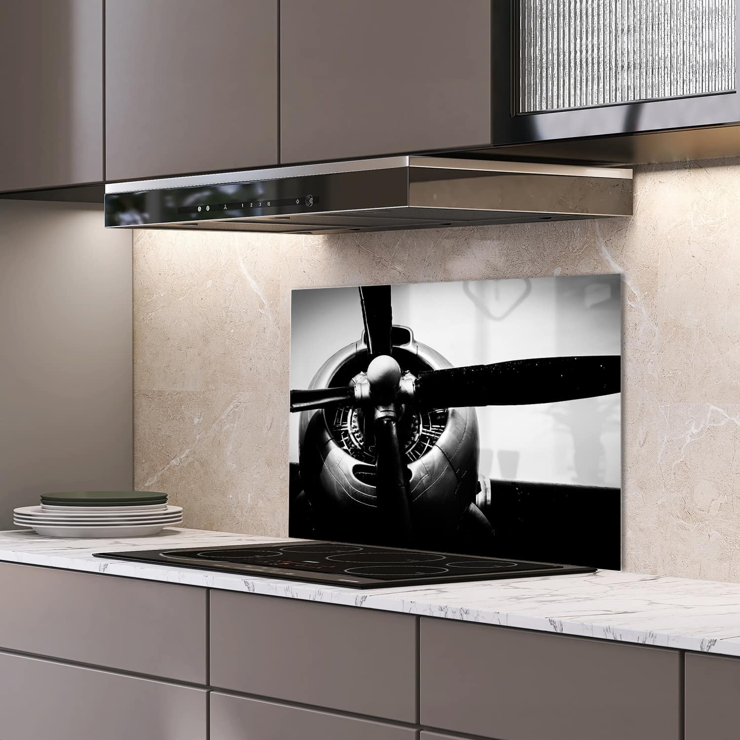 Eigen afmeting spatscherm-op-maat Keuken - Hittebestendig gehard glas - Radiaalmotor