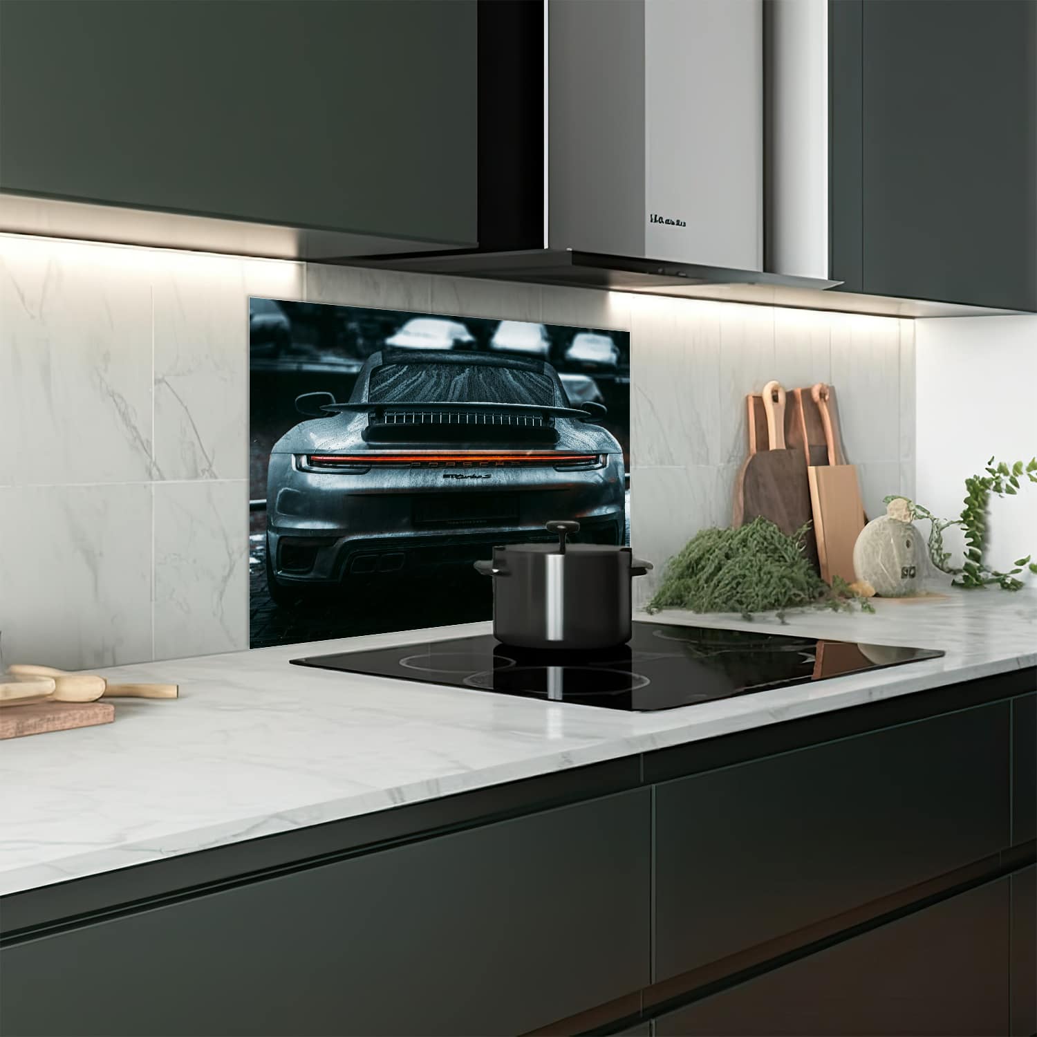 Eigen afmeting spatscherm-op-maat Keuken - Hittebestendig gehard glas - Porsche 911 Turbo S