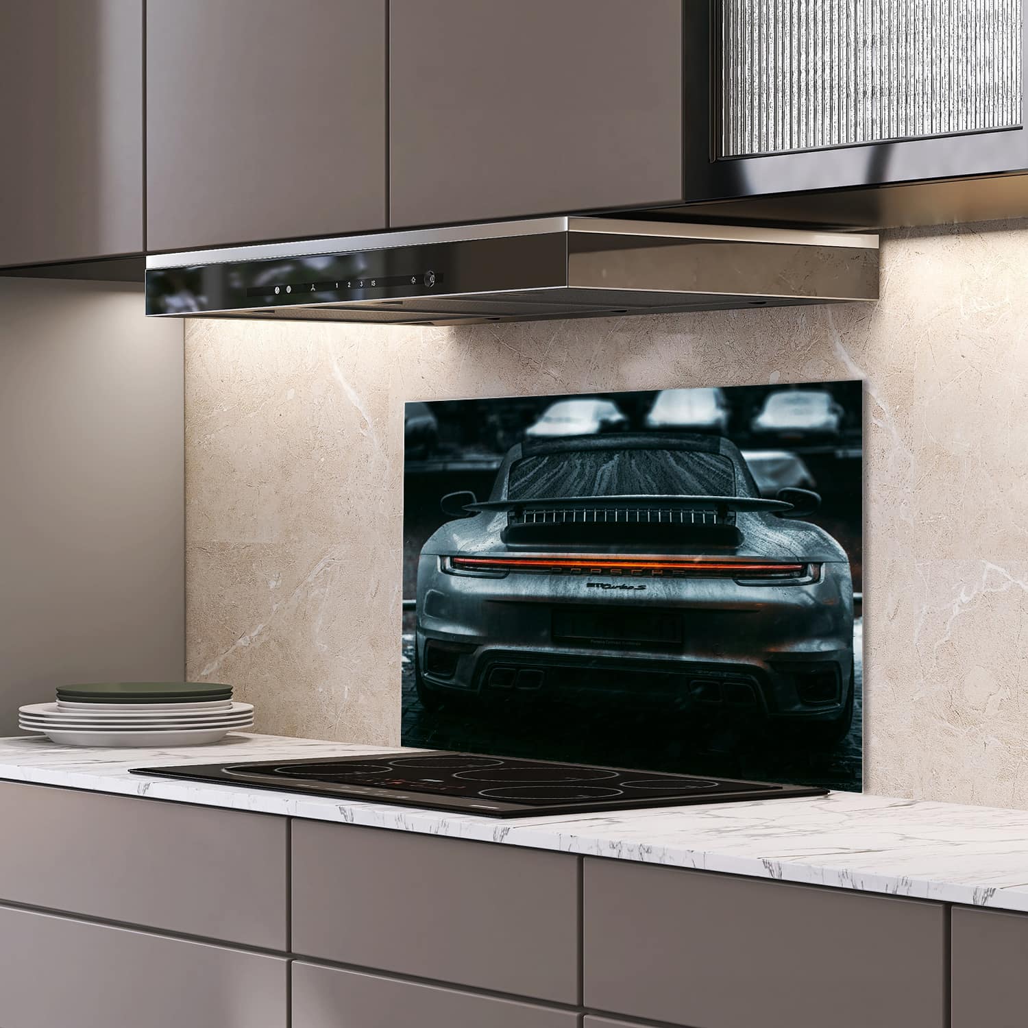 Eigen afmeting spatscherm-op-maat Keuken - Hittebestendig gehard glas - Porsche 911 Turbo S