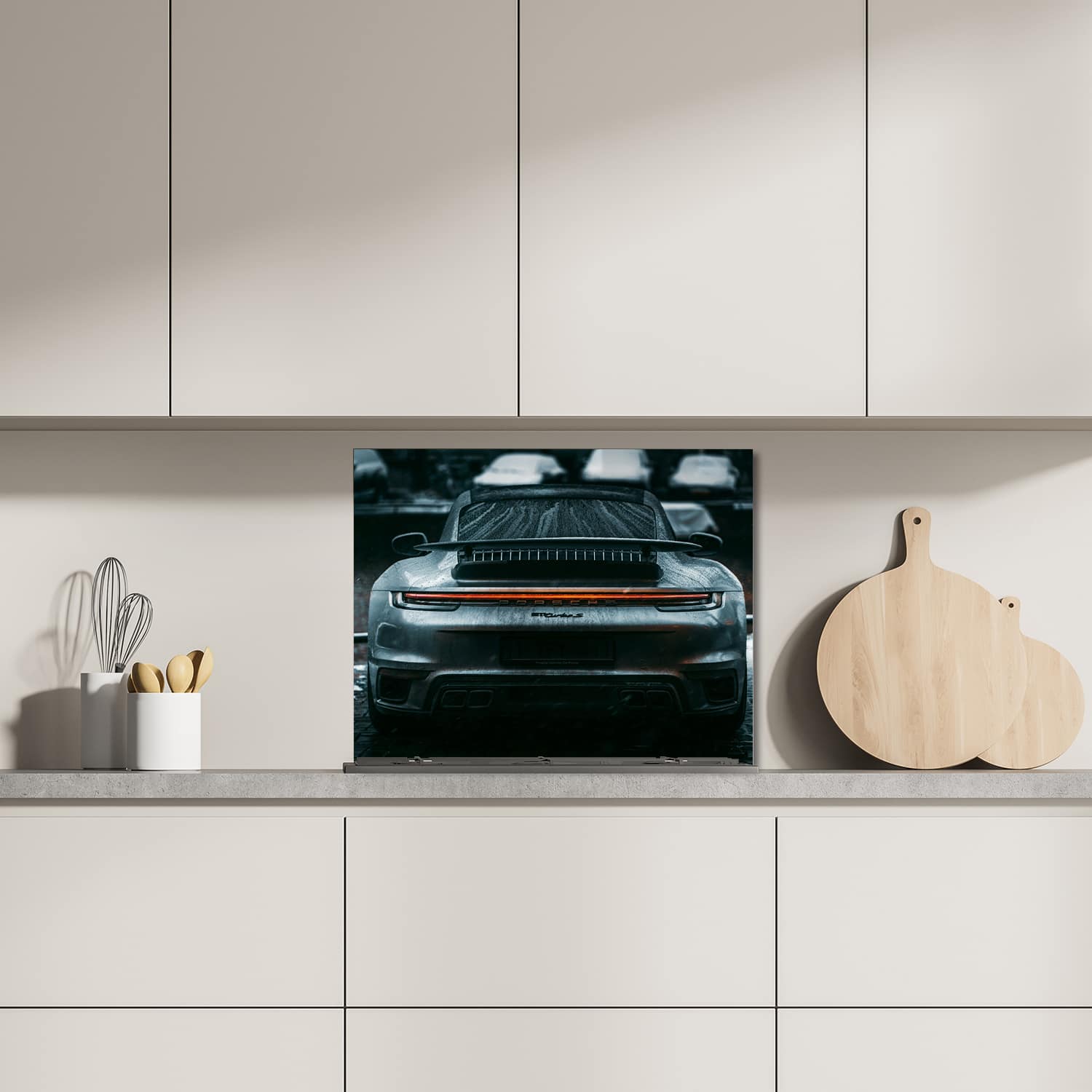 Eigen afmeting spatscherm-op-maat Keuken - Hittebestendig gehard glas - Porsche 911 Turbo S
