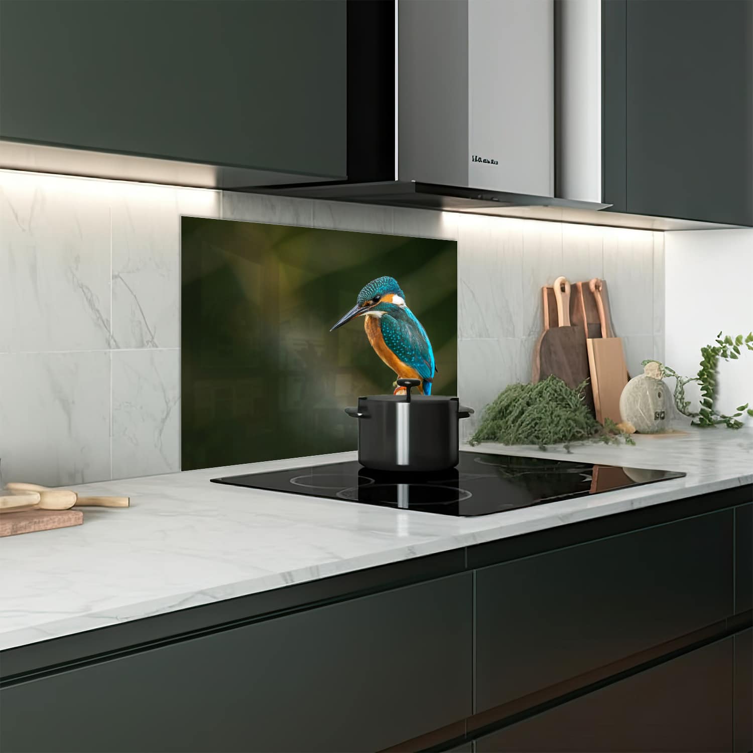 Eigen afmeting spatscherm-op-maat Keuken - Hittebestendig gehard glas - Kleurrijke ijsvogel
