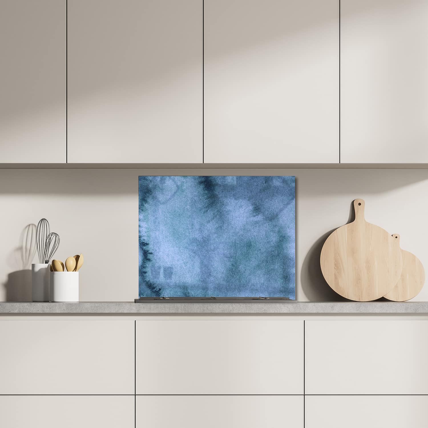Eigen afmeting spatscherm-op-maat Keuken - Hittebestendig gehard glas - Waterverf Schilderij Blauw