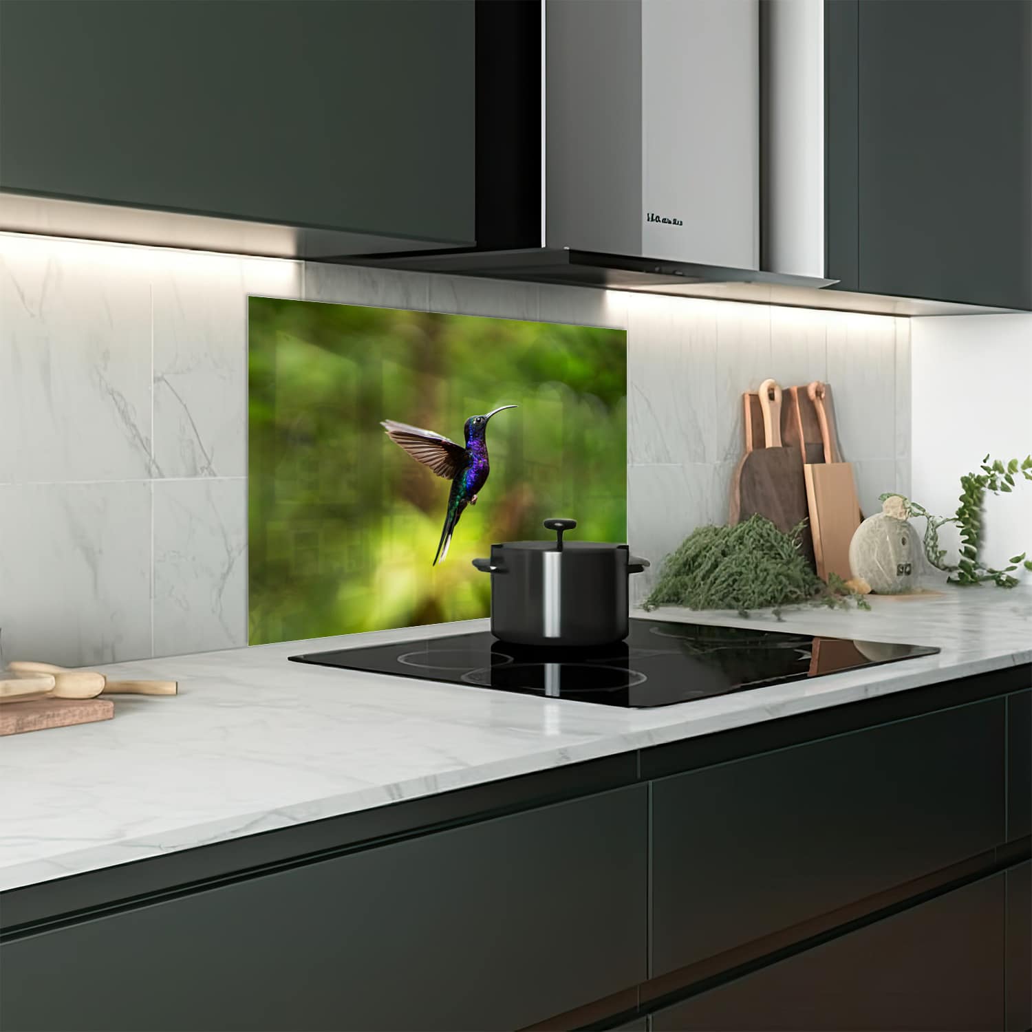 Eigen afmeting spatscherm-op-maat Keuken - Hittebestendig gehard glas - Kleurrijke kolibrie