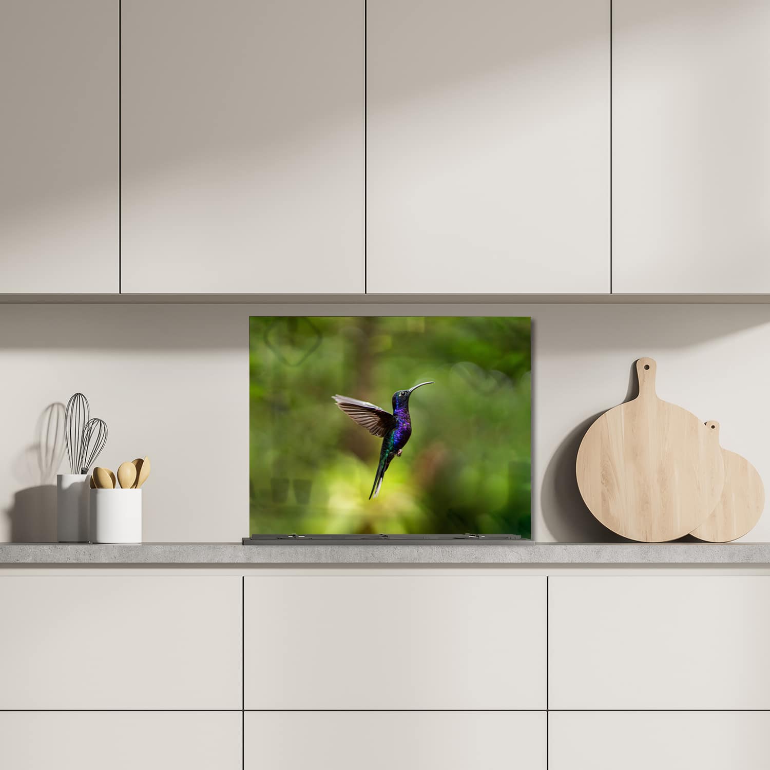 Eigen afmeting spatscherm-op-maat Keuken - Hittebestendig gehard glas - Kleurrijke kolibrie