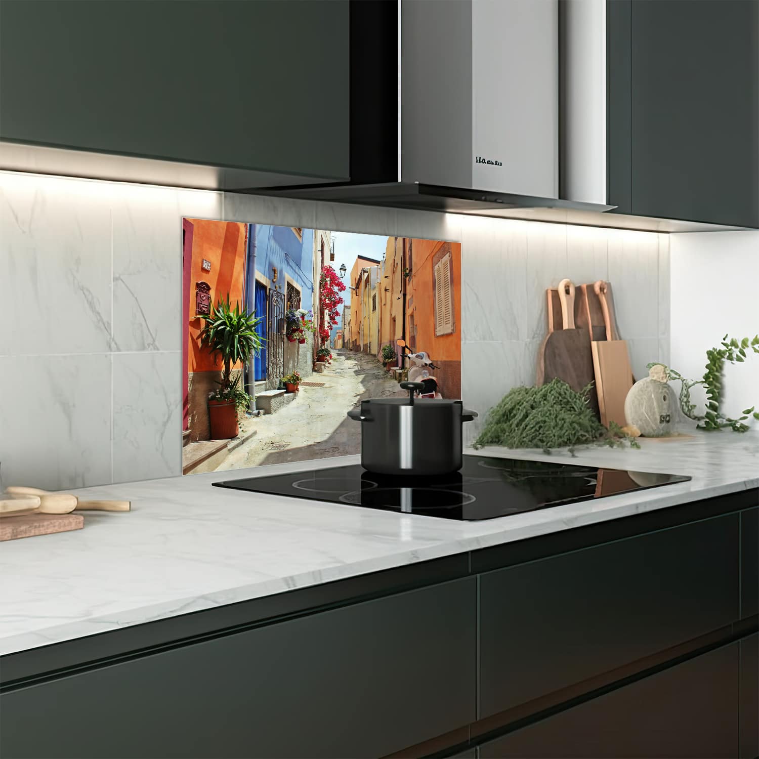 Eigen afmeting spatscherm-op-maat Keuken - Hittebestendig gehard glas - Kleurrijke Steeg