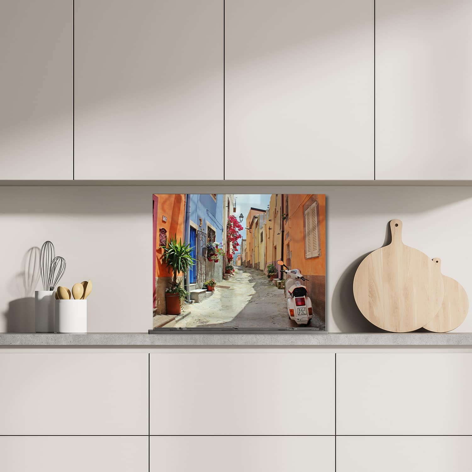 Eigen afmeting spatscherm-op-maat Keuken - Hittebestendig gehard glas - Kleurrijke Steeg