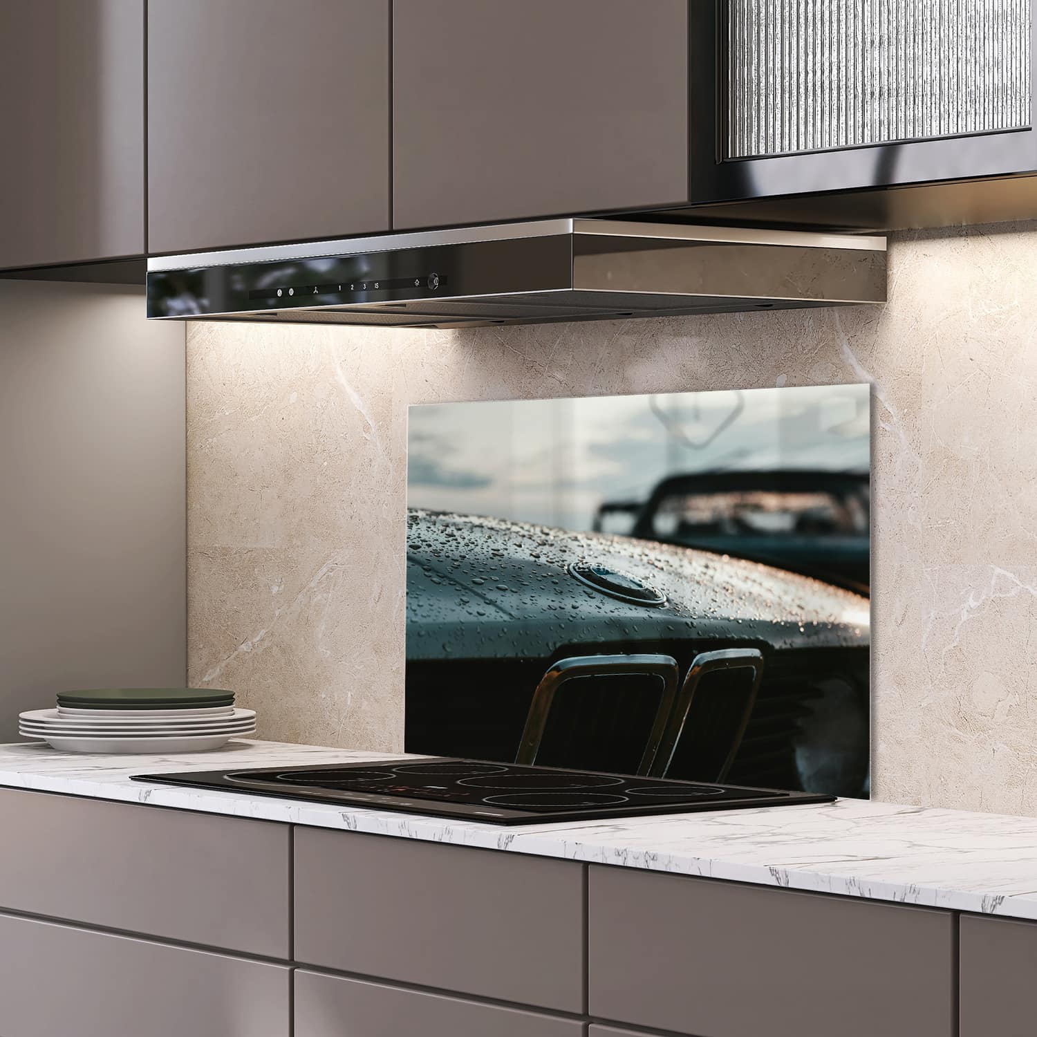 Eigen afmeting spatscherm-op-maat Keuken - Hittebestendig gehard glas - Vintage BMW