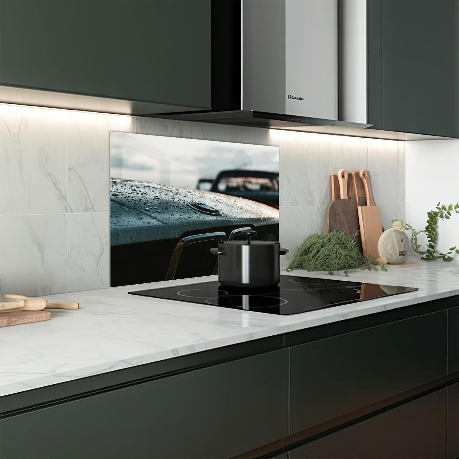 Eigen afmeting spatscherm-op-maat Keuken - Hittebestendig gehard glas - Vintage BMW