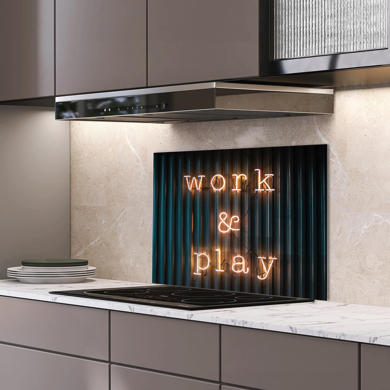 Eigen afmeting spatscherm-op-maat Keuken - Hittebestendig gehard glas - Work & Play