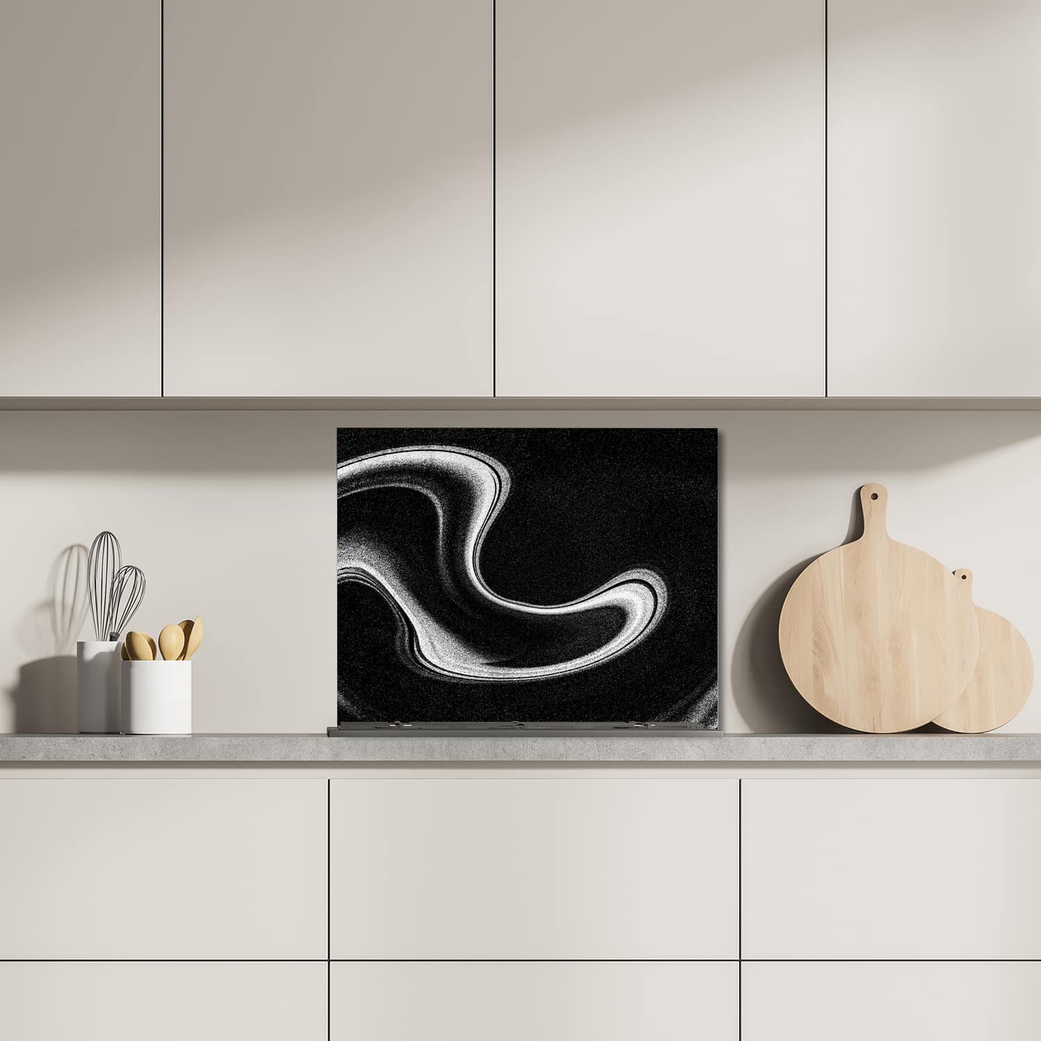 Eigen afmeting spatscherm-op-maat Keuken - Hittebestendig gehard glas - Zwart-Wit Abstract