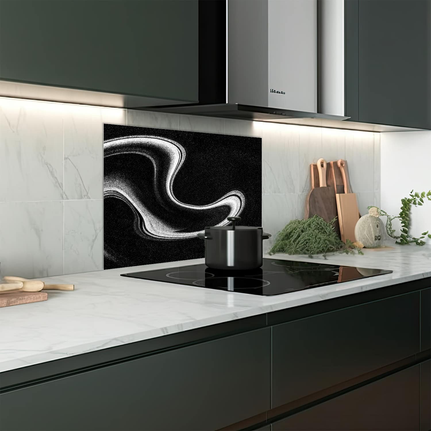 Eigen afmeting spatscherm-op-maat Keuken - Hittebestendig gehard glas - Zwart-Wit Abstract
