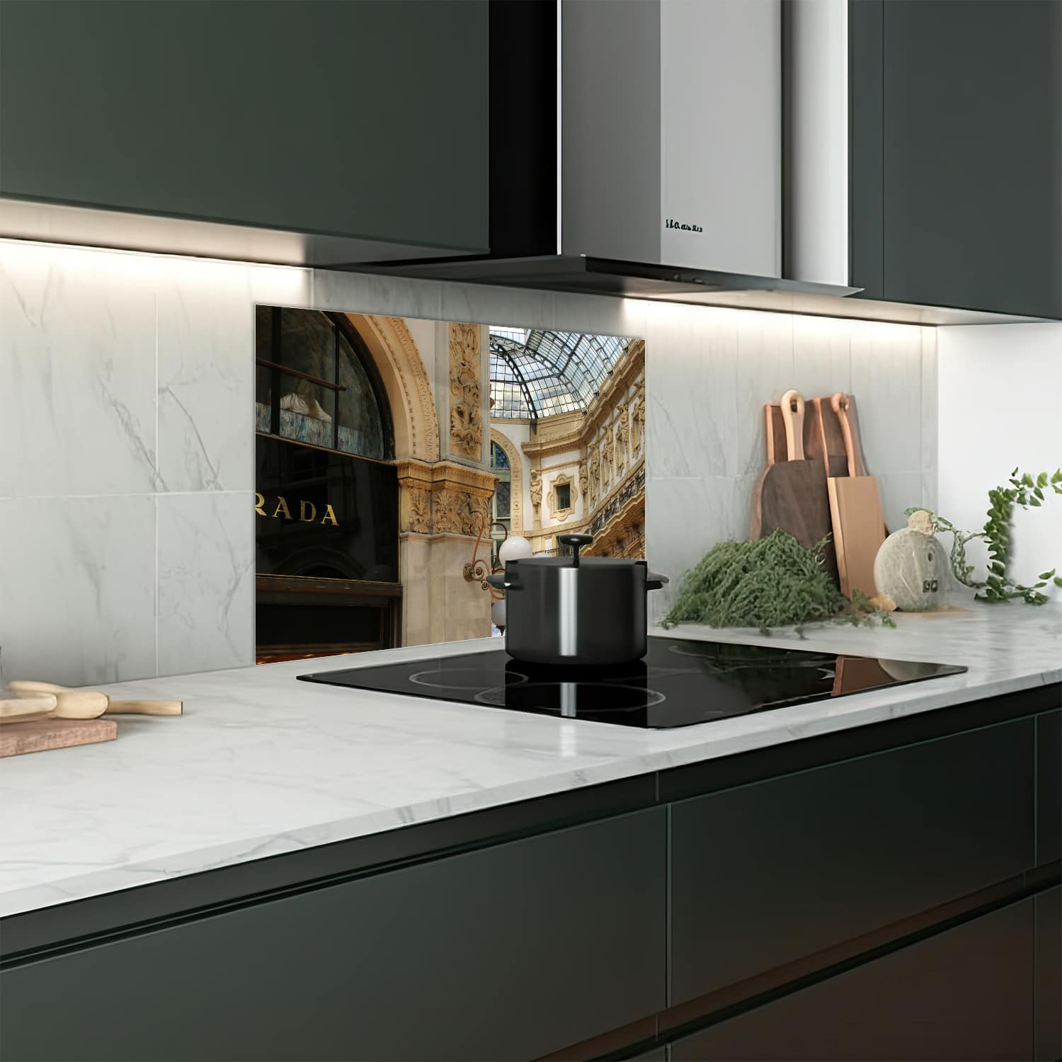 Eigen afmeting spatscherm-op-maat Keuken - Hittebestendig gehard glas - Prada Winkel