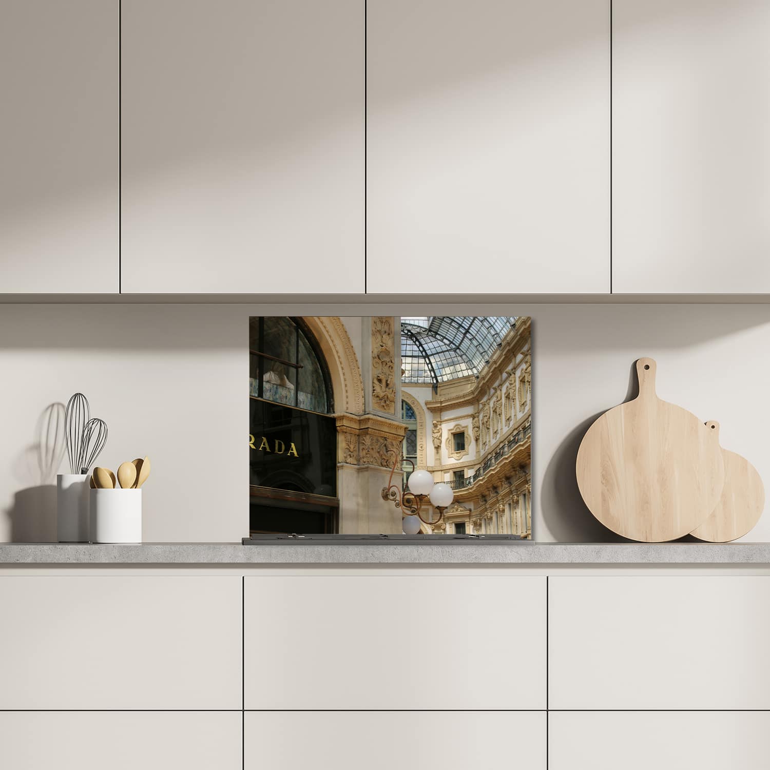 Eigen afmeting spatscherm-op-maat Keuken - Hittebestendig gehard glas - Prada Winkel