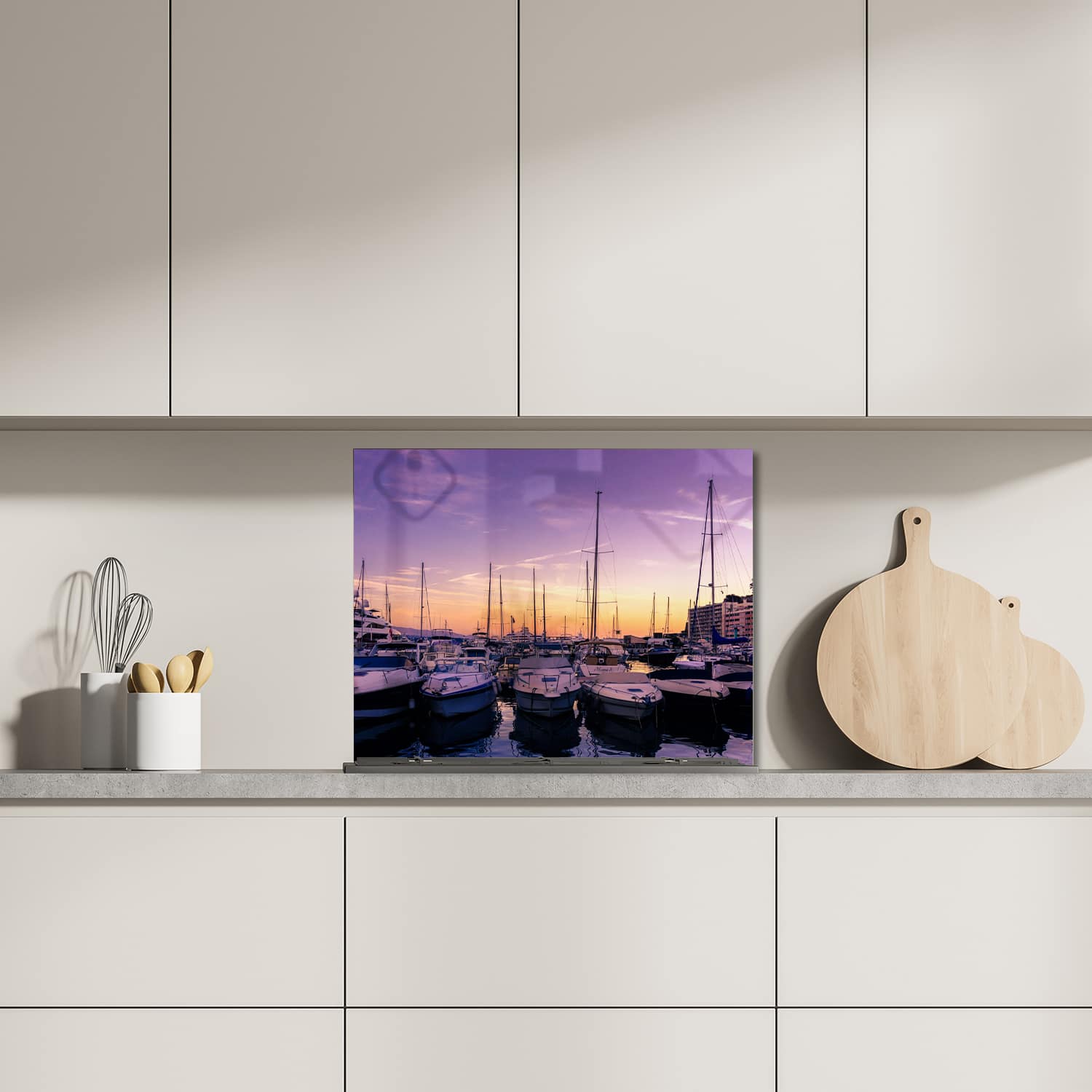 Eigen afmeting spatscherm-op-maat Keuken - Hittebestendig gehard glas - Jachthaven