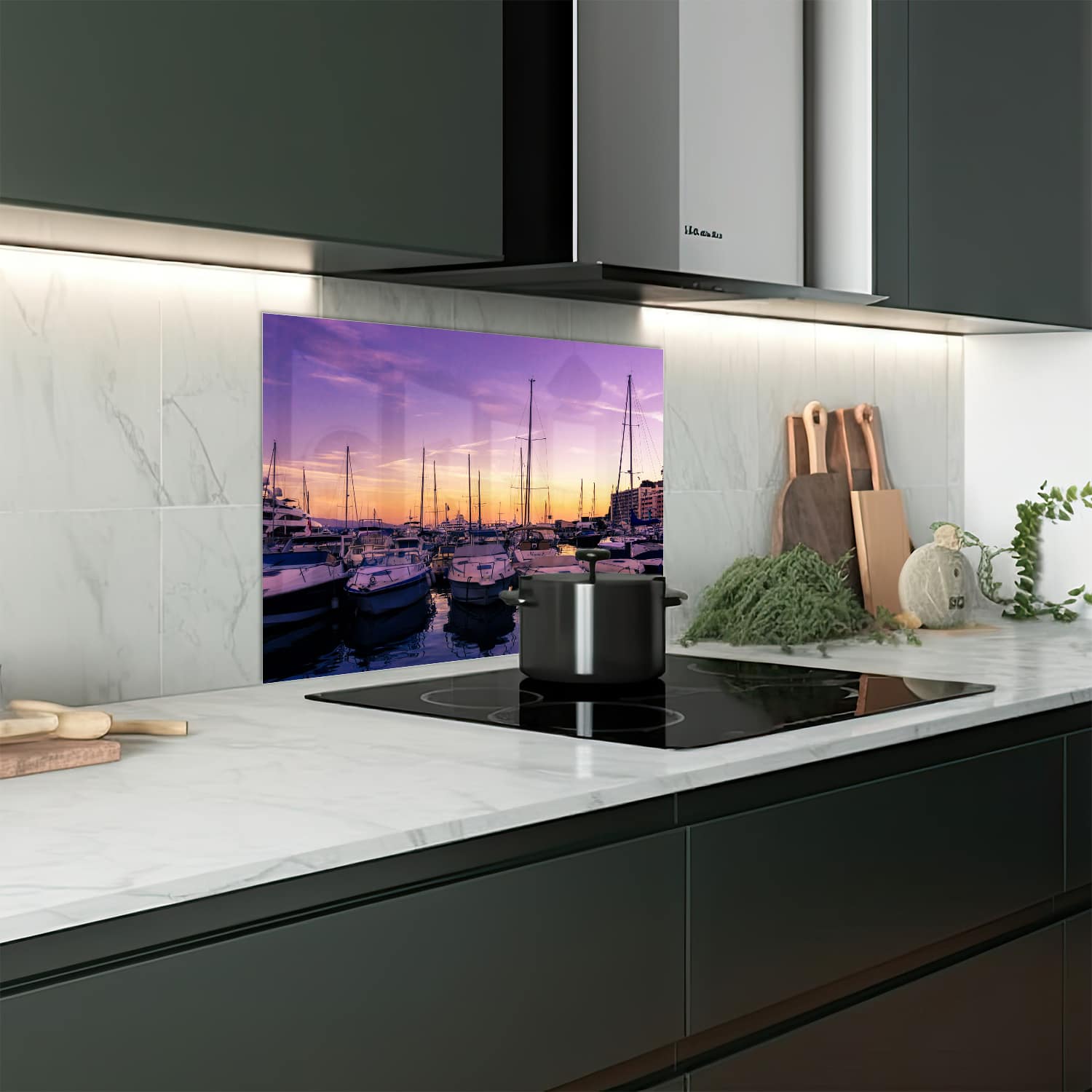 Eigen afmeting spatscherm-op-maat Keuken - Hittebestendig gehard glas - Jachthaven