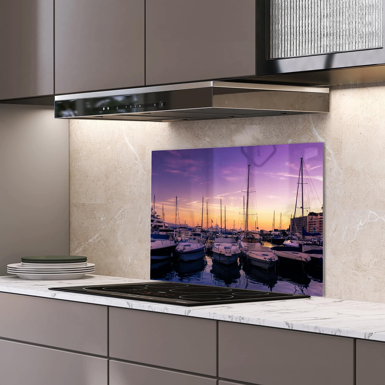 Eigen afmeting spatscherm-op-maat Keuken - Hittebestendig gehard glas - Jachthaven