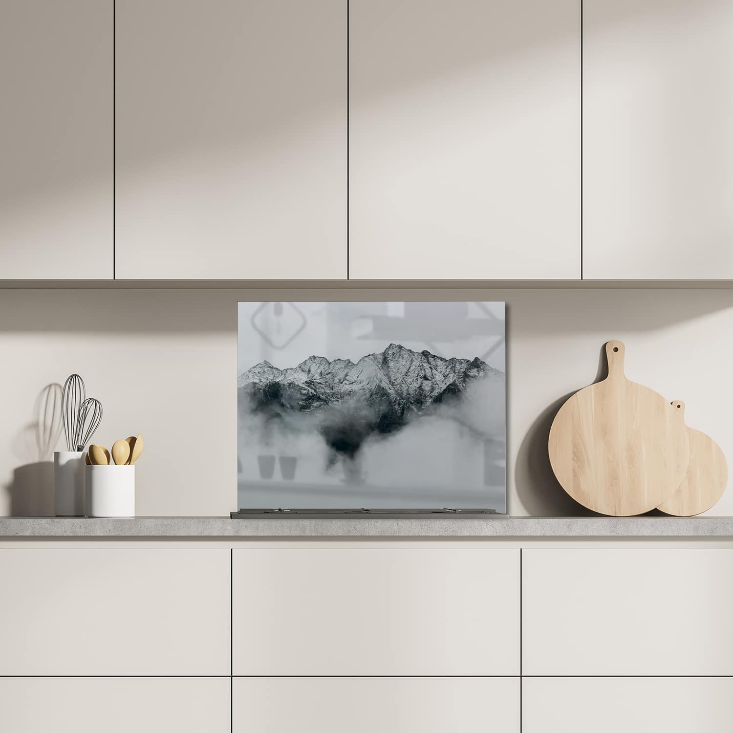 Eigen afmeting spatscherm-op-maat Keuken - Hittebestendig gehard glas - Berg in de Wolken