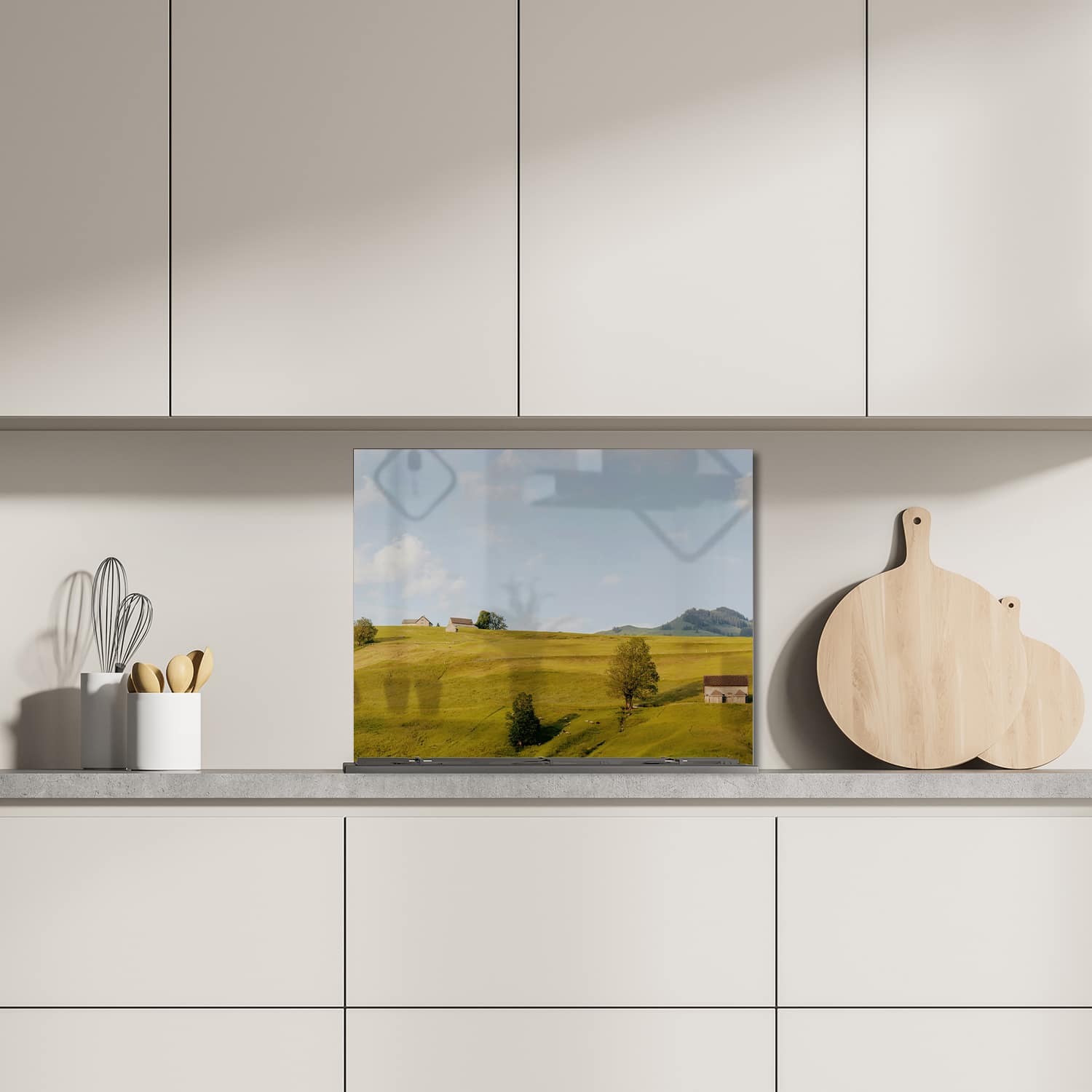 Eigen afmeting spatscherm-op-maat Keuken - Hittebestendig gehard glas - Heuvelachtig Landschap