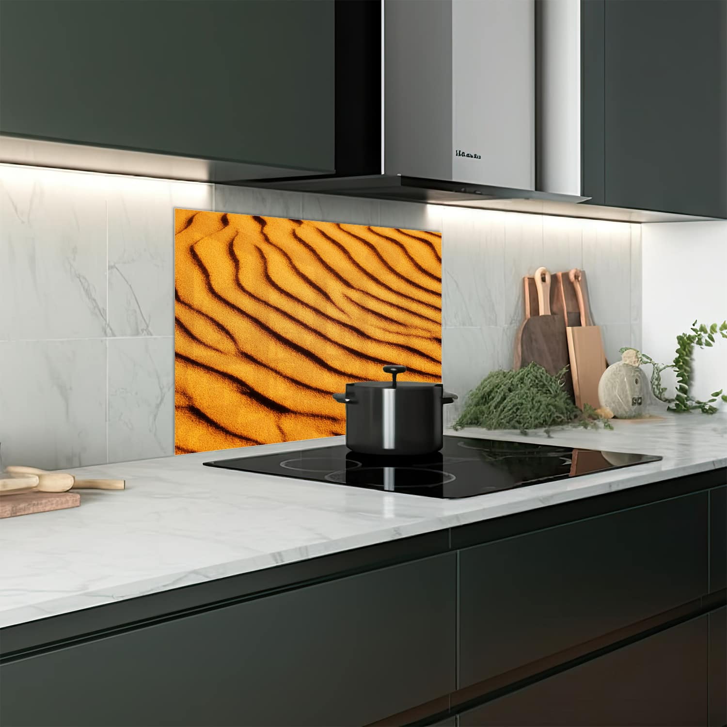 Eigen afmeting spatscherm-op-maat Keuken - Hittebestendig gehard glas - Gelaagd Zand