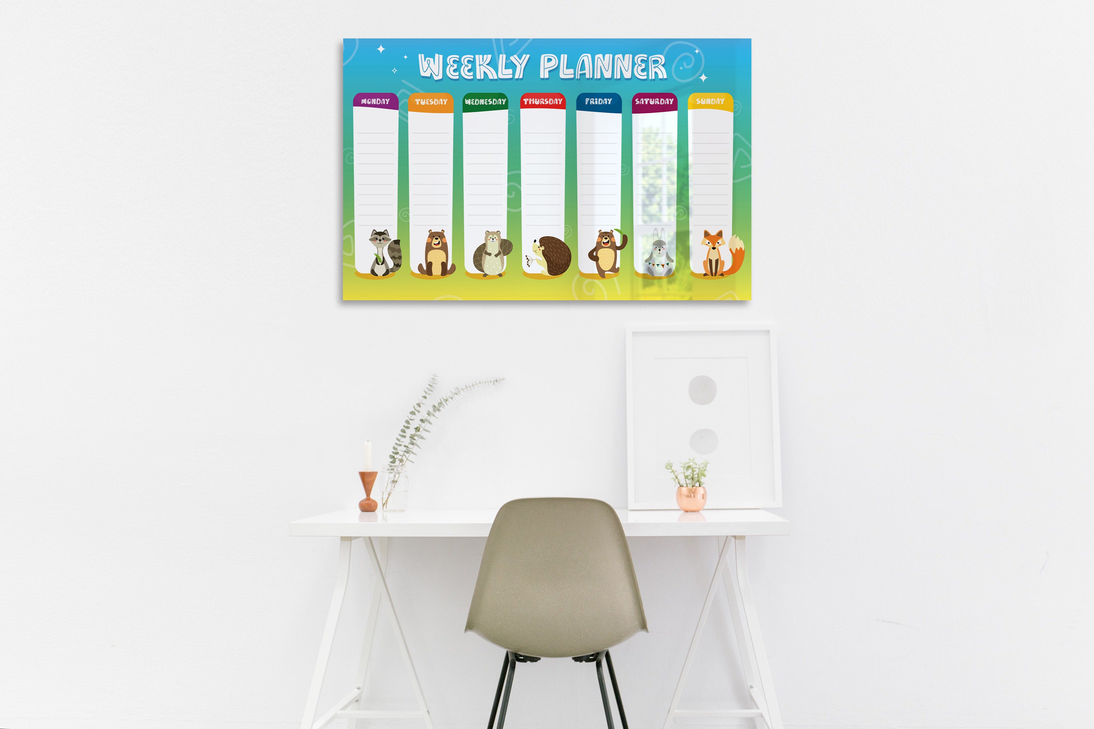 Mydesignglas  Designglas Whiteboard Weekplanner - Metaal - Magneetbord - Memobord - Weekplanner- Direct Leverbaar (Copy)