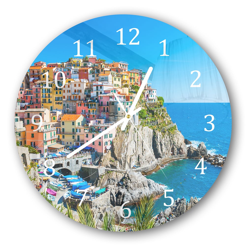 Wandklok Rond 30cm - Gehard Glas - Kleurrijk Cinque Terre aan de Kust