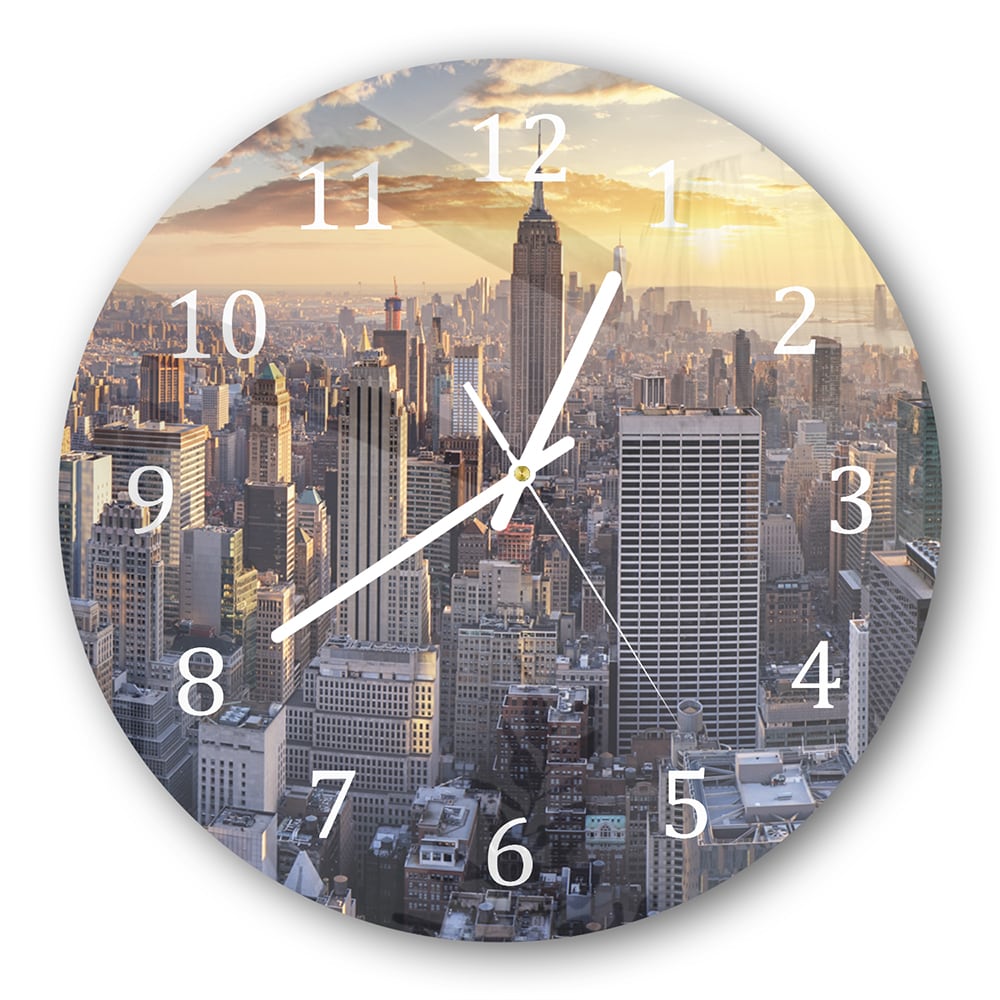 Wandklok Rond 30cm - Gehard Glas - Zonsondergang over New York City