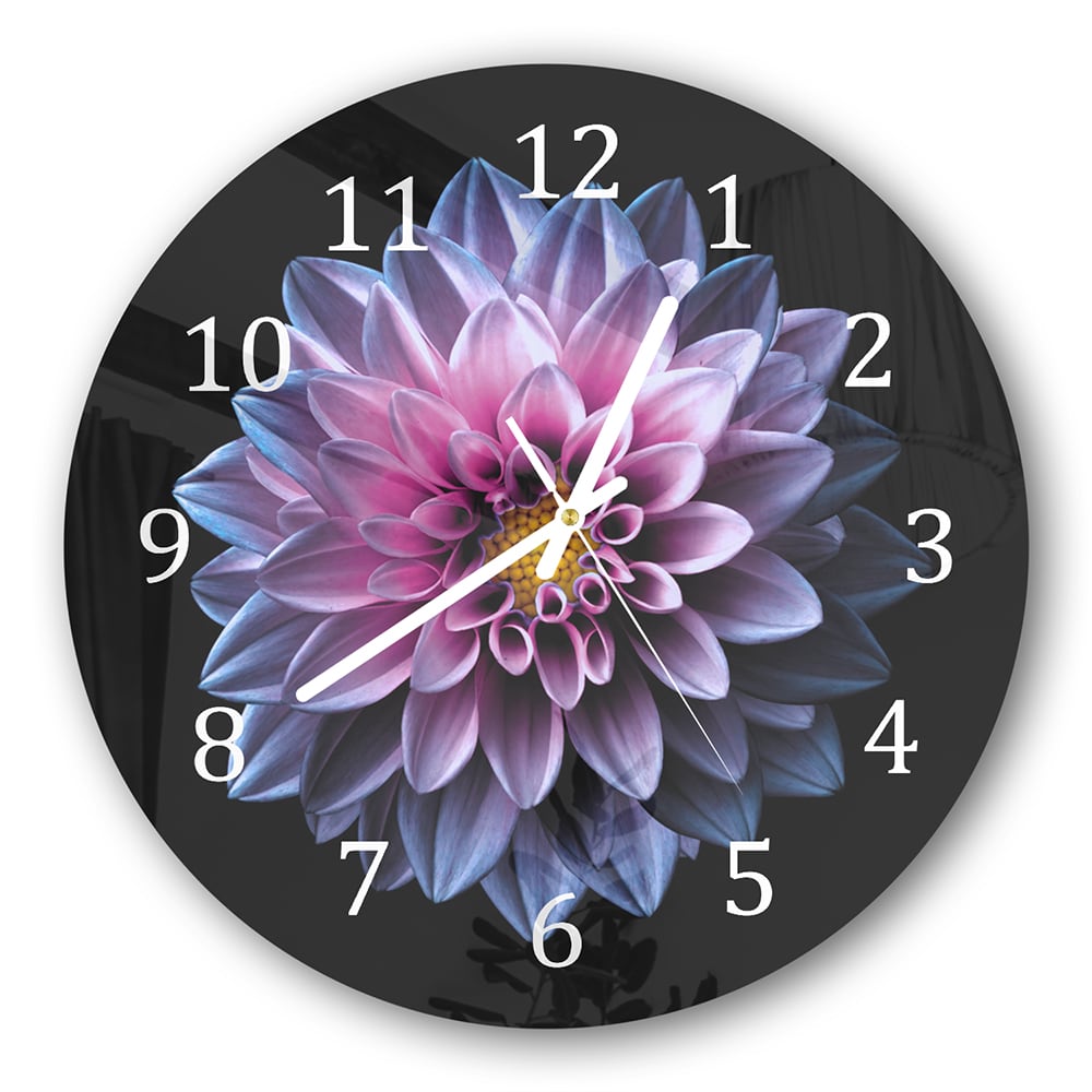 Wandklok Rond 30cm - Gehard Glas - Blauw/Roze Dahlia