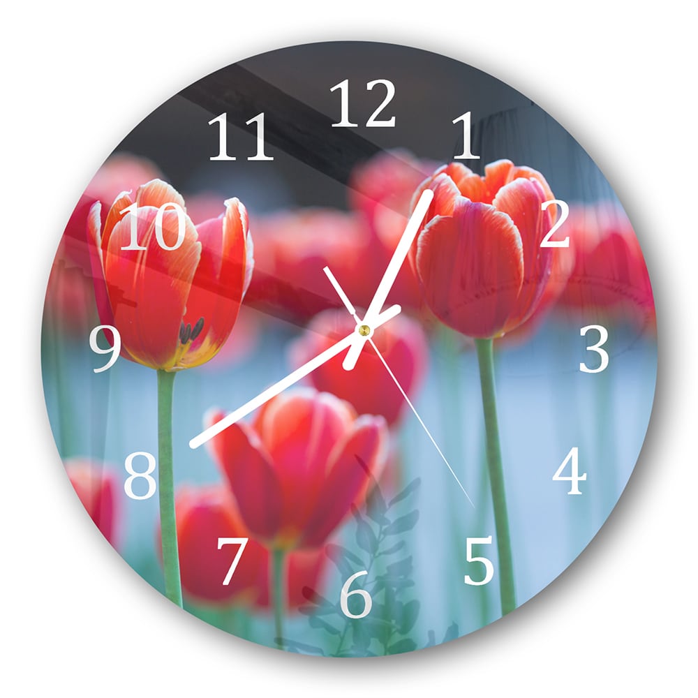 Wandklok Rond 30cm - Gehard Glas - Rode Tulpen