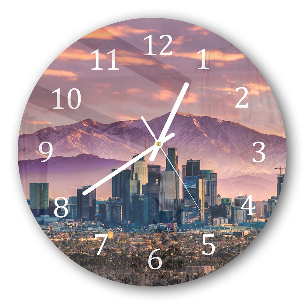 Wandklok Rond 30cm - Gehard Glas - Los Angeles Skyline bij Zonsondergang