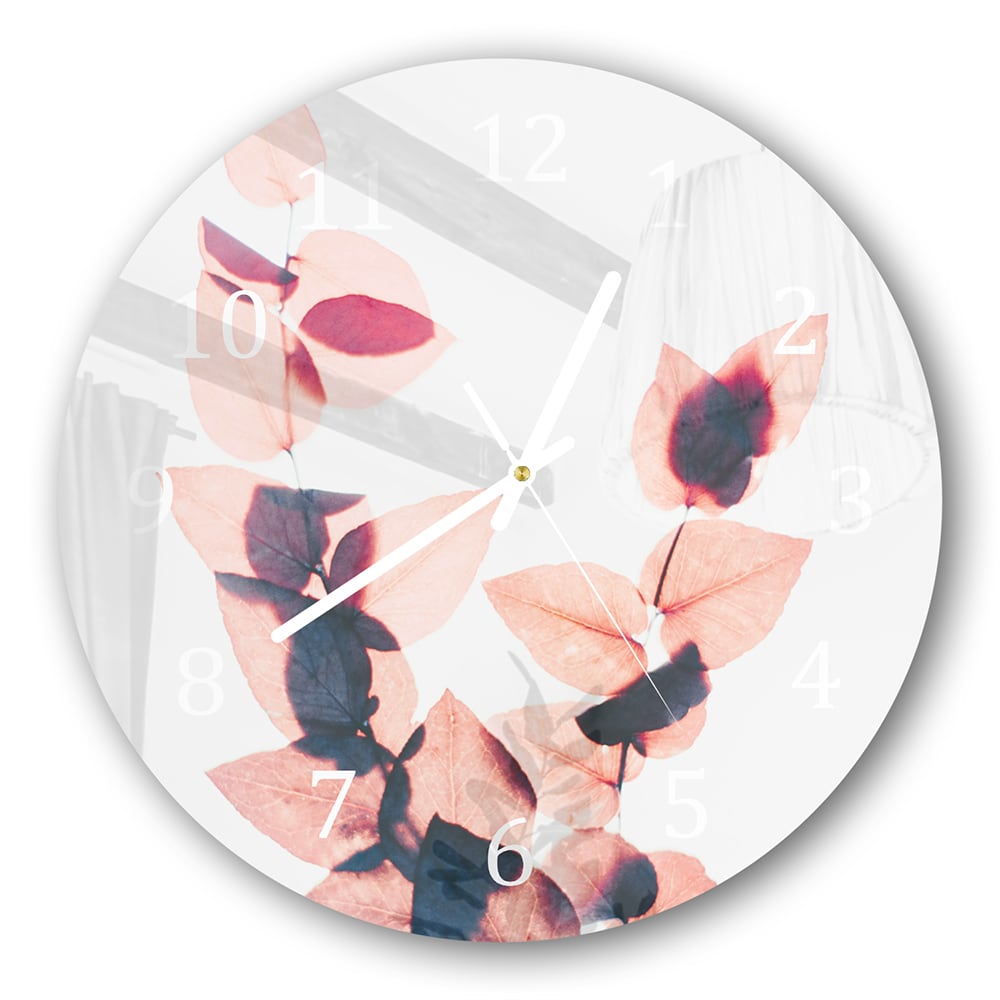 Wandklok Rond 30cm - Gehard Glas - Waterverf Roze Bladeren