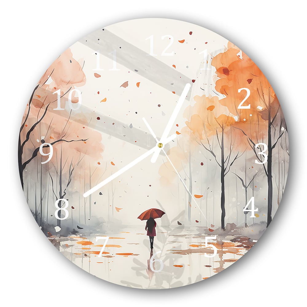 Wandklok Rond 30cm - Gehard Glas - Waterverf Schilderij van Herfst Park