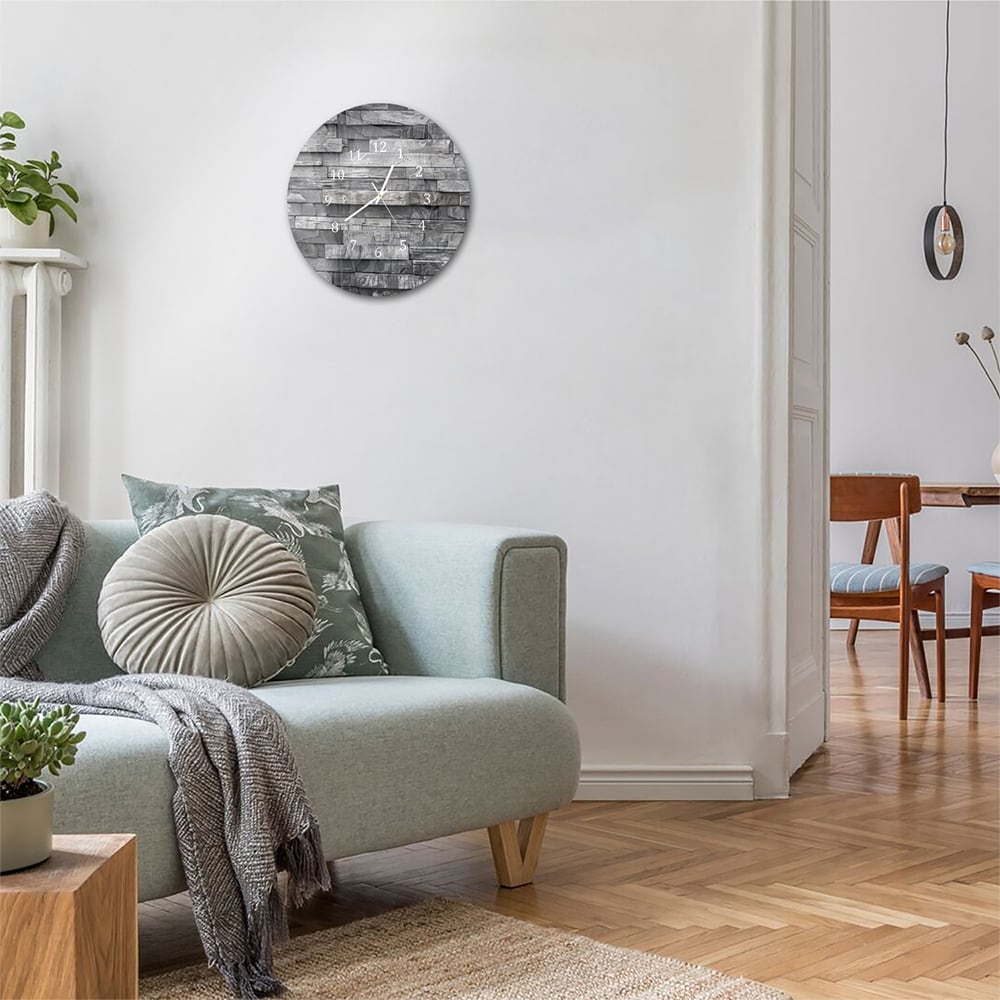 Wandklok Rond 30cm - Gehard Glas - Stenen Muur Zwart-Wit