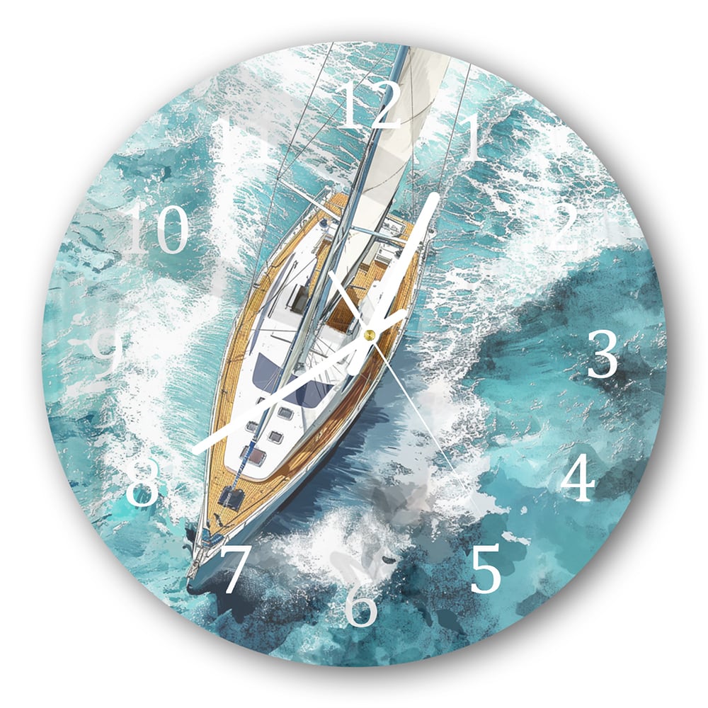 Wandklok Rond 30cm - Gehard Glas - Waterverf Schilderij Zeilboot