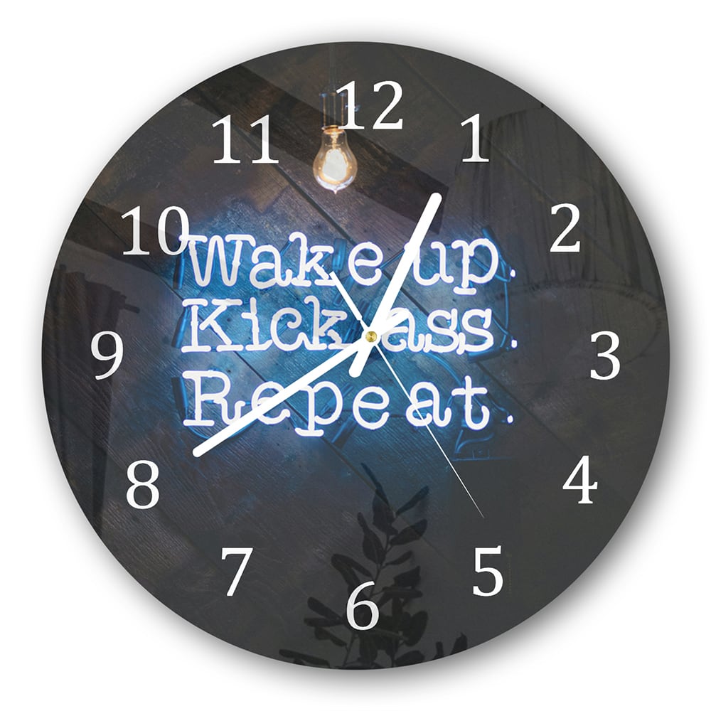 Wandklok Rond 30cm - Gehard Glas - Wake up, Kick ass, Repeat