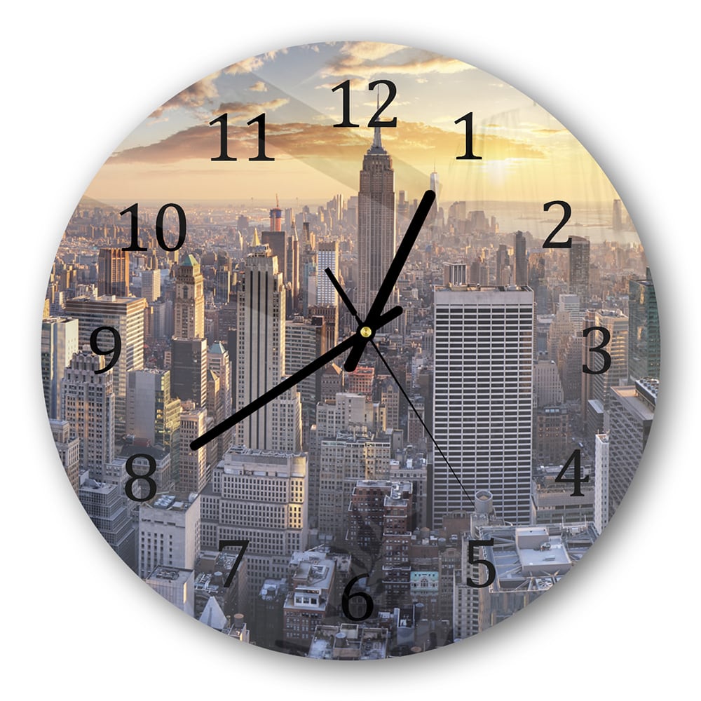 Wandklok Rond 30cm - Gehard Glas - Zonsondergang over New York City