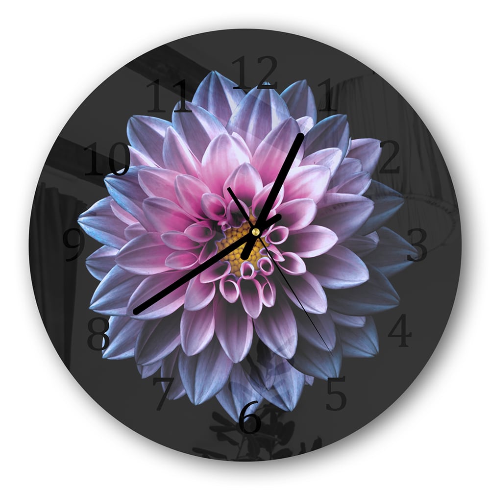 Wandklok Rond 30cm - Gehard Glas - Blauw/Roze Dahlia