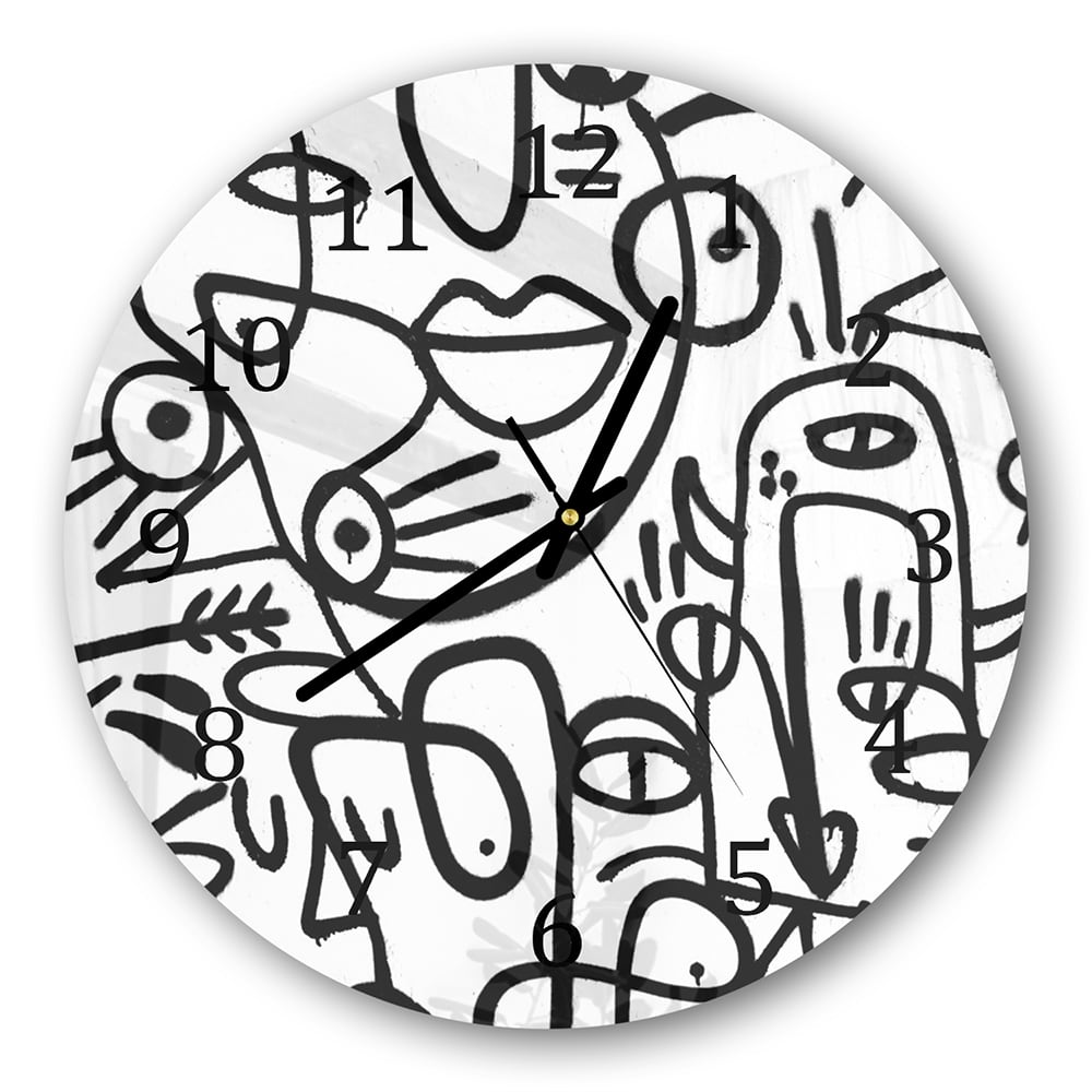 Wandklok Rond 30cm - Gehard Glas - Zwart-wit Graffiti Patroon