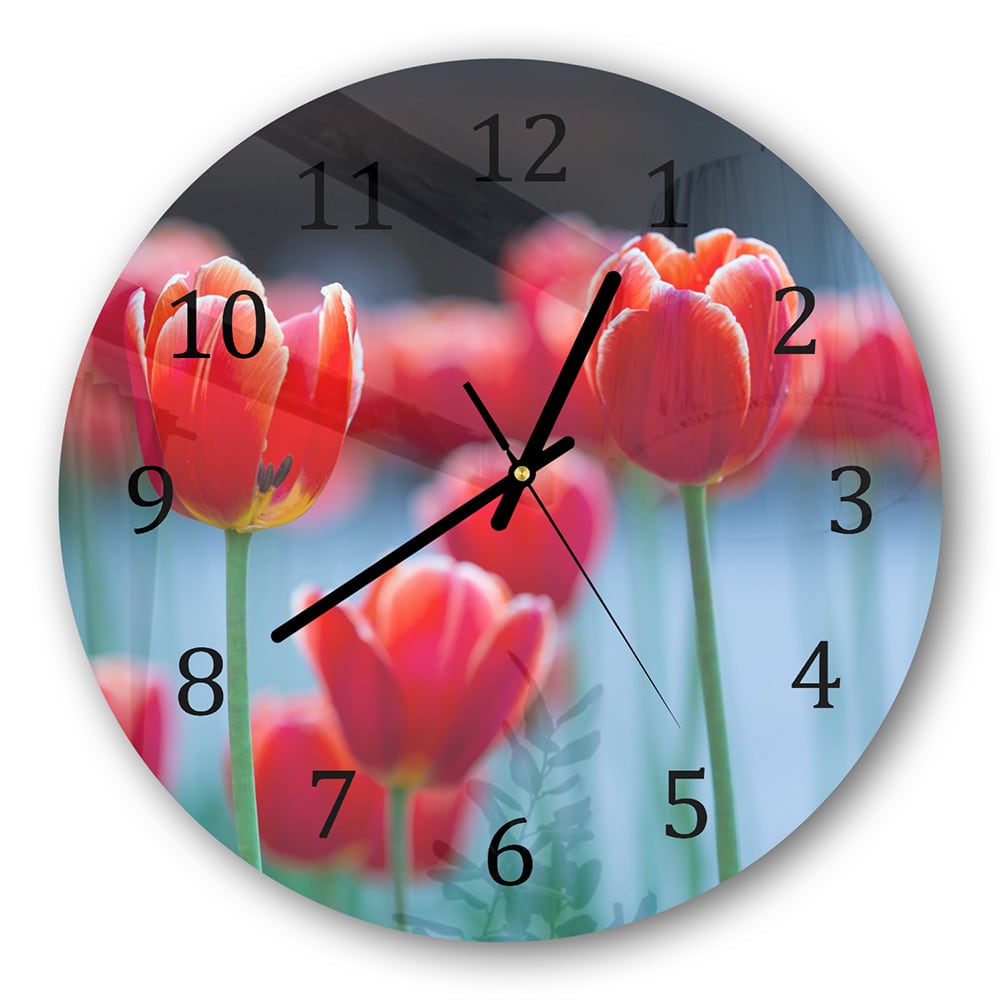 Wandklok Rond 30cm - Gehard Glas - Rode Tulpen