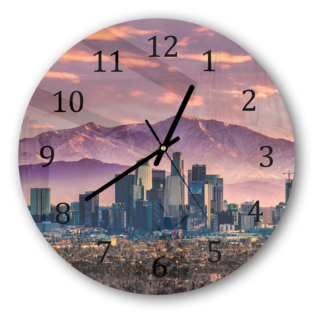 Wandklok Rond 30cm - Gehard Glas - Los Angeles Skyline bij Zonsondergang