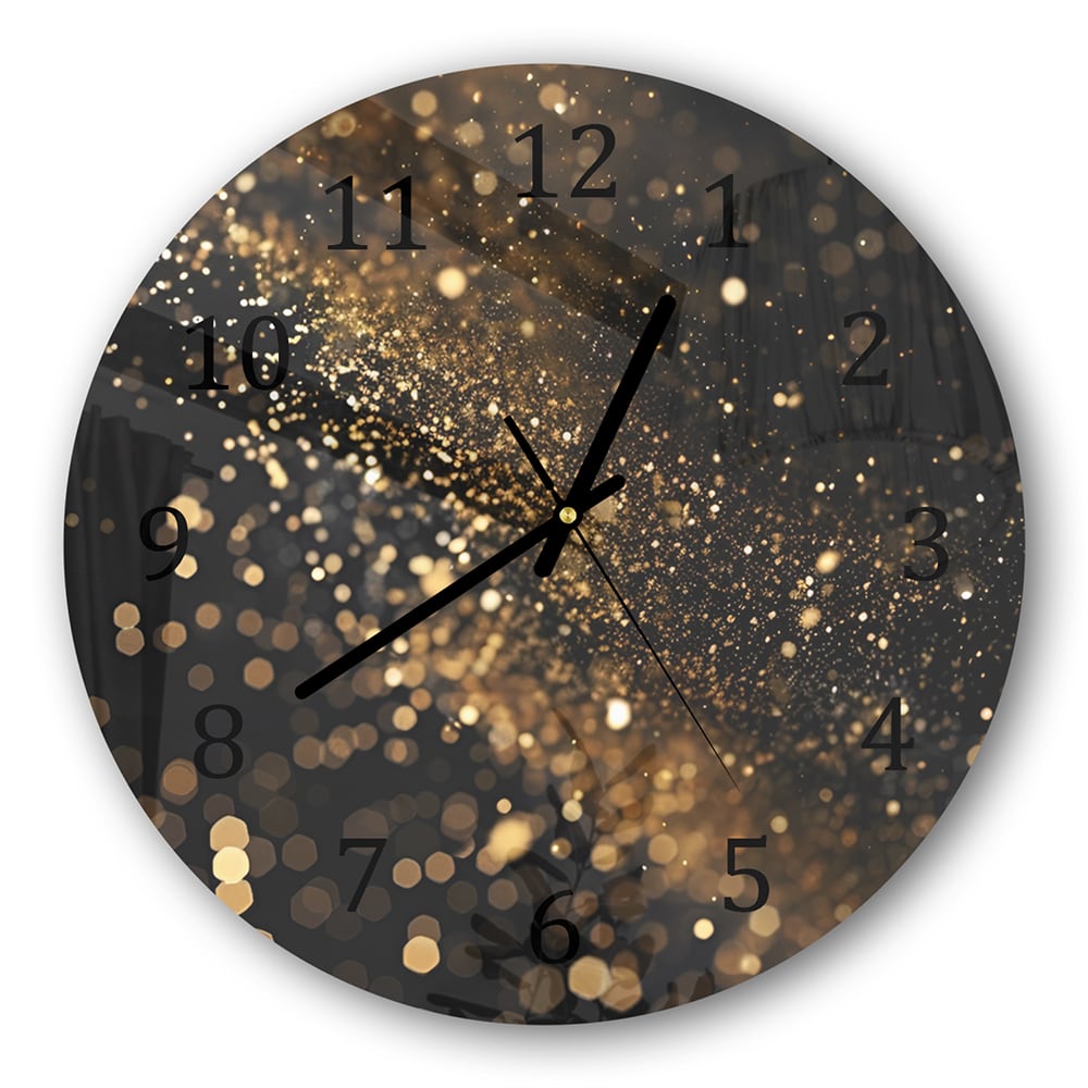 Wandklok Rond 30cm - Gehard Glas - Zwarte Achtergrond met Gouden Glitter