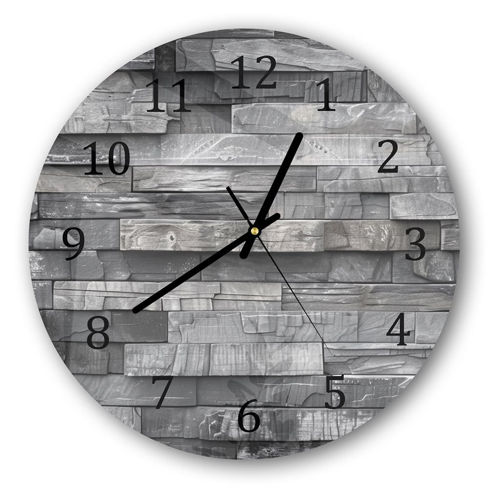 Wandklok Rond 30cm - Gehard Glas - Stenen Muur Zwart-Wit