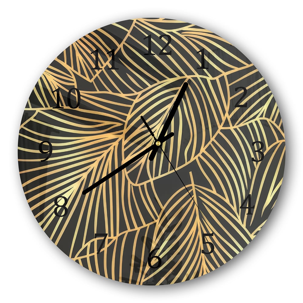 Wandklok Rond 30cm - Gehard Glas - Gouden Blaadjes op Zwart