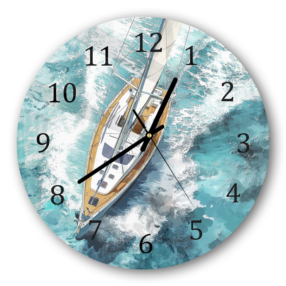 Wandklok Rond 30cm - Gehard Glas - Waterverf Schilderij Zeilboot