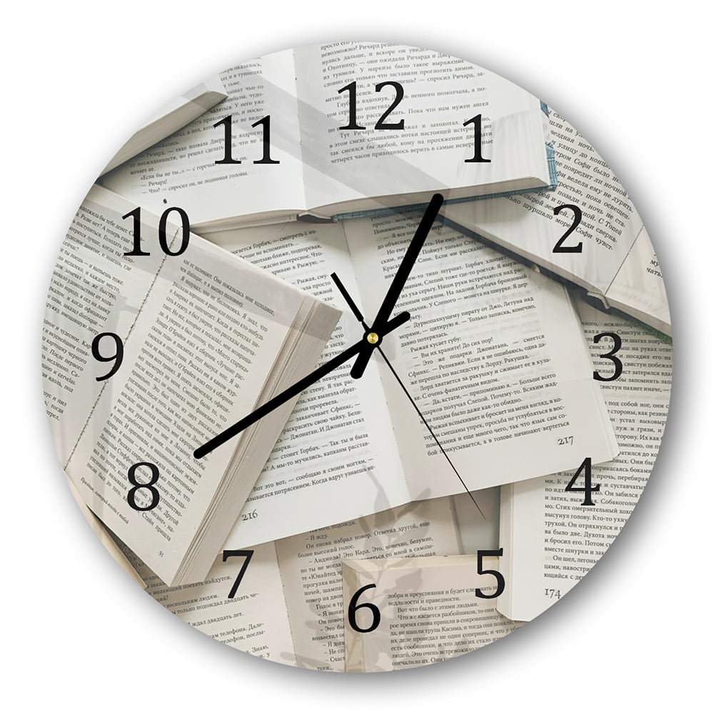 Wandklok Rond 30cm - Gehard Glas - Stapel met Boeken