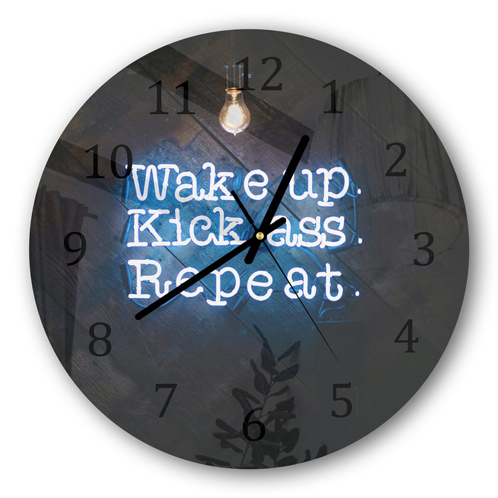 Wandklok Rond 30cm - Gehard Glas - Wake up, Kick ass, Repeat