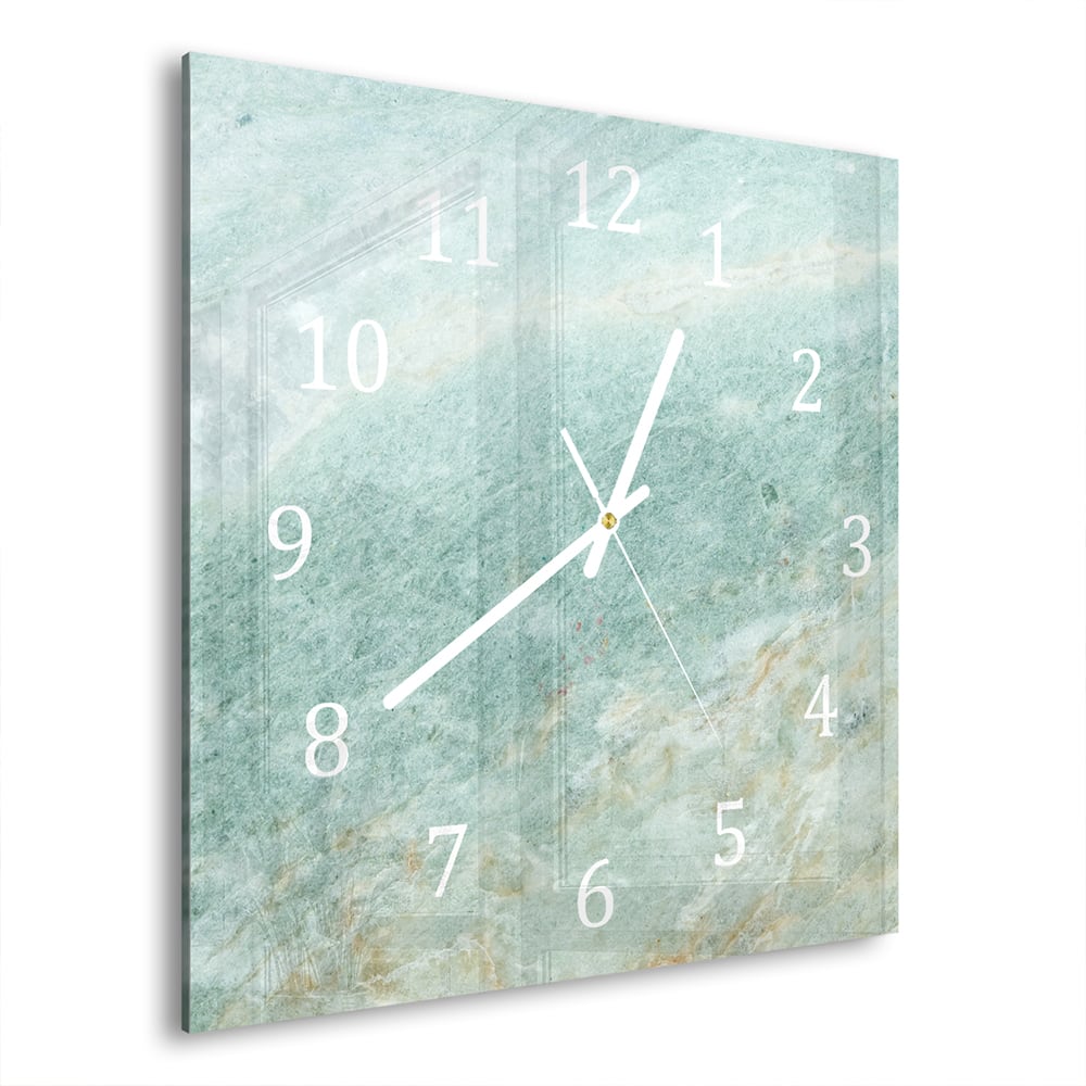 Wandklok Lichtgroen Marmer 30x30 cm gehard glas