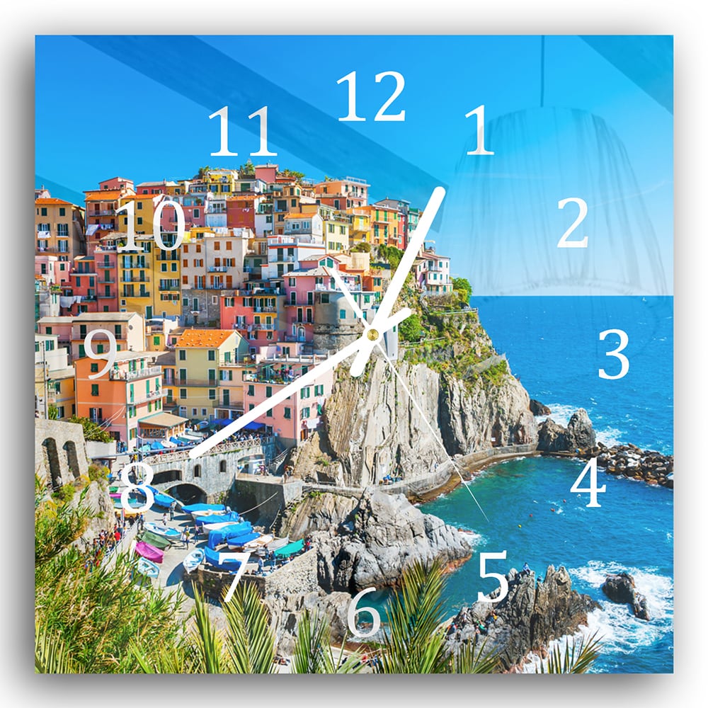 Wandklok 30x30 - Gehard Glas - Kleurrijk Cinque Terre aan de Kust