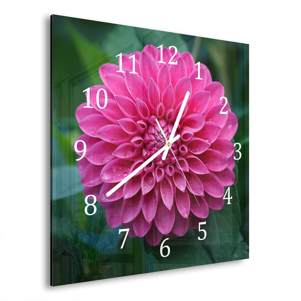 Wandklok 30x30 - Gehard Glas - Roze Dahlia