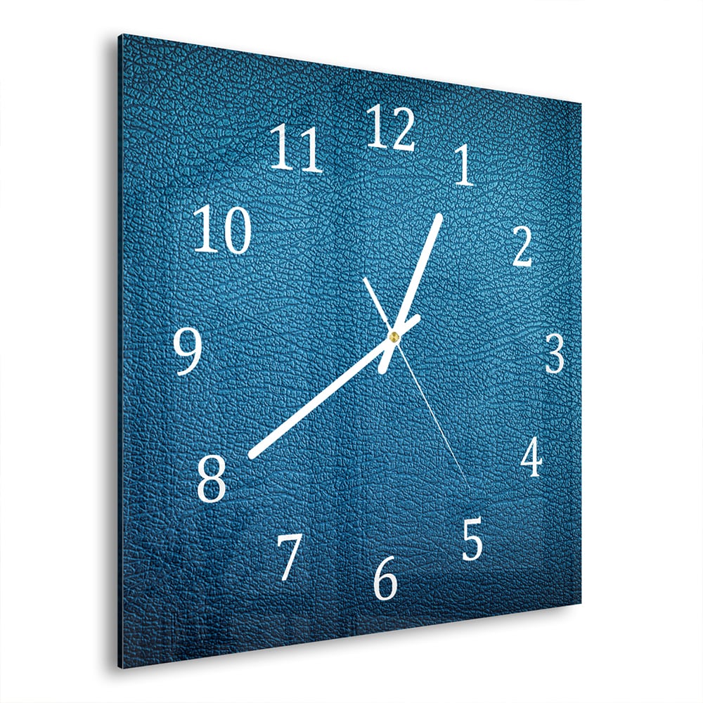 Wandklok 30x30 - Gehard Glas - Blauw Leer